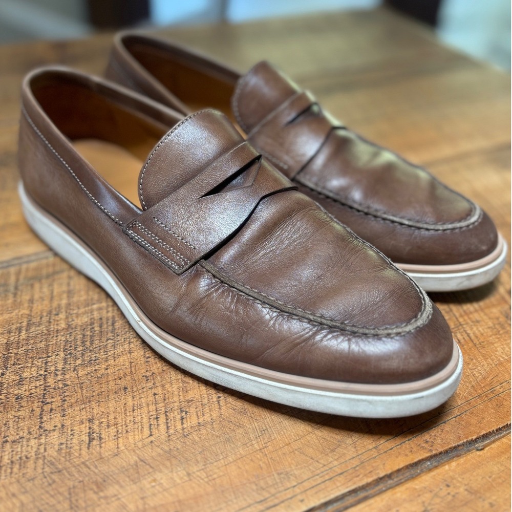 Magnanni Mens‎ Brown Leather Slip On Casual Dress Shoes Loafers Size 9